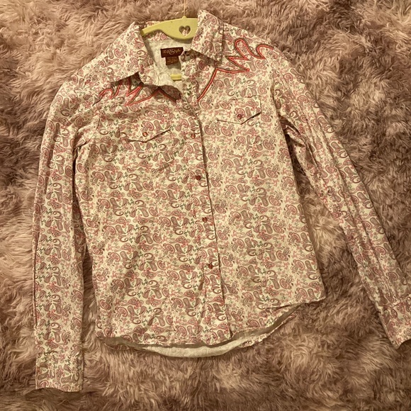 Tops - Vintage Western style button down blouse with embroidered accent